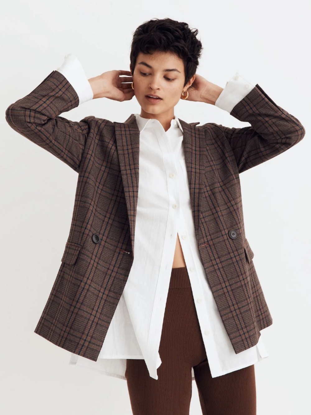 Madewell Caldwell Double-Breasted Blazer in Hedden Plaid (XXS)